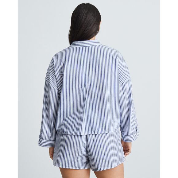 Everlane Blue And White Striped Cotton Collared The Woven PJ Top NWT - Picture 9 of 10